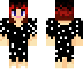 red short hair black dress white polka dots (mazzy's)