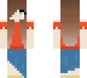 girl in blue long scert and red t-shirt