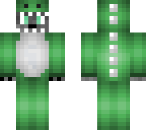 wolf in a green dinosaur onesie