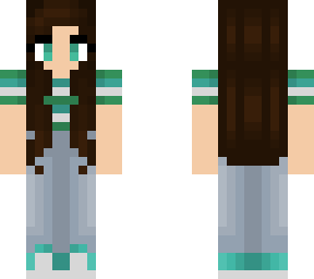 dark brown hair - green, cyan and white tshirt
