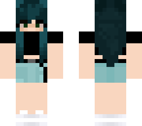 blue hair girl w/ spacebuns + shorts