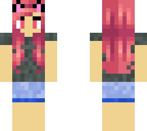 cute cat girl with coral red hair