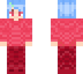 girl pink-red sweater and blue hair