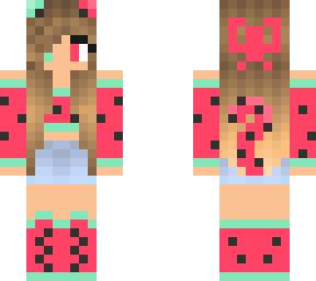 Watermelon Cat Girl With Stitches On Hands Minecraft Skin