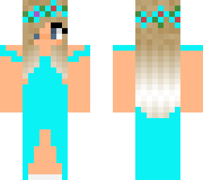 blond girl alpha in a blue dress