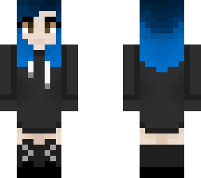 blue haired girl with black hoodie
