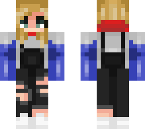 overalls + blue and red hoodie