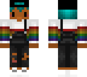 rainbow sweater black overalls