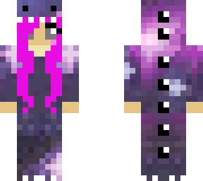 onesie dino girl galaxy with neon pink hair and slim