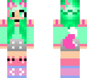cute green haired magenta fox girl