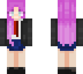 school girl with pink hair