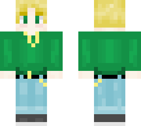 blond boy, green sweater