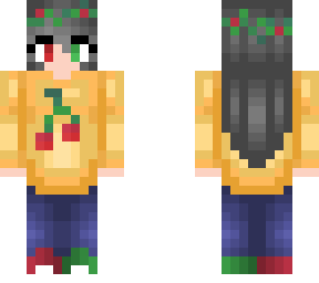 cherry outfit - gray hair - red and green