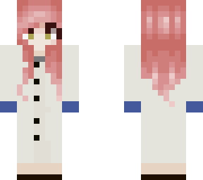 pink haired girl in lab coat