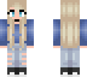 long blonde hair - medium sea blue sweater