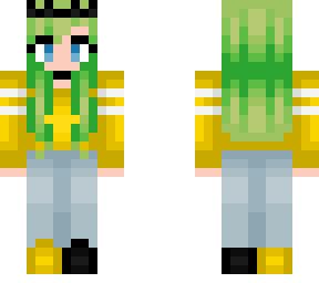 alien green hair - sunflower yellow sweater
