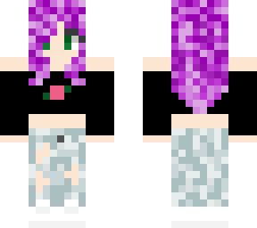 purple haired rose top off shoulder green eyed girl