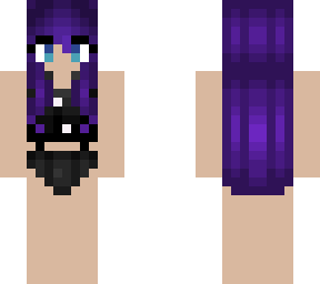 black swimsuit - sexy purple hair