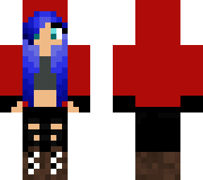 blue haired girl with red hood