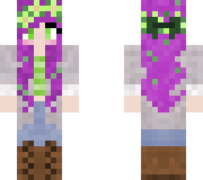 purple hair, green flowers