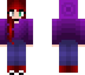redhead girl - purple feathery hoodie