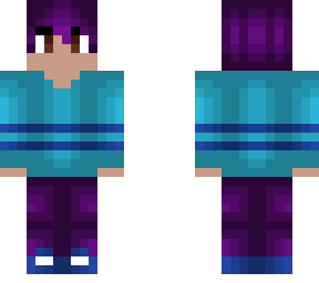 male - purple hair and pants - blue sweater