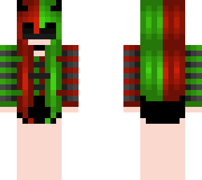 red and green - hair and outfit - stripes and mask