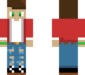boy red jacket & blue ripped jeans