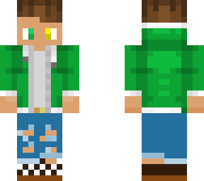 green jacket & ripped jeans