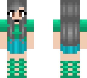 green tshirt - cyan skirt - gray hair