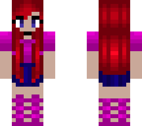 pink tshirt - dark blue skirt - red hair