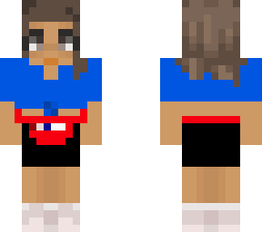 biker shorts and blue tee with champion fanny pack