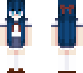 blue hair, shchool girl outfit