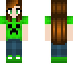 minecraft gamer girl creeper shirt - short brunette front - long back