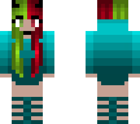 aqua blue hoodie - red and green hair - heels and horns