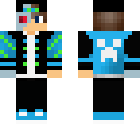 cyborg blue buy with cap and green stripes with a gun