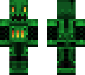 green steampunk robotwith glowing eyes