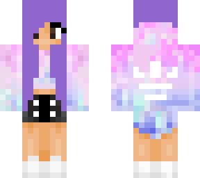 purple haired girl with adidas hoodie