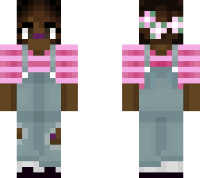 (black) pink stripes w- flowers and overalls