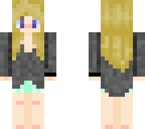 (blonde) grey sweater - green shorts - with rings and bracelet