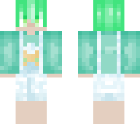 green haired boy in overalls
