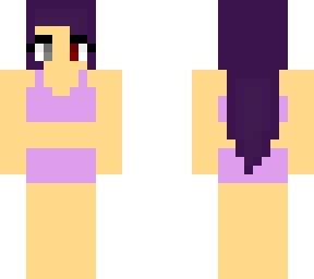 purple haired girl with demon horns wrapped around wolf ears swimsuit