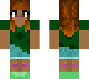 (tan) green top w- earings and shoes - blue jeans shorts