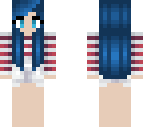 straight blue hair - red and white stripe - shorts