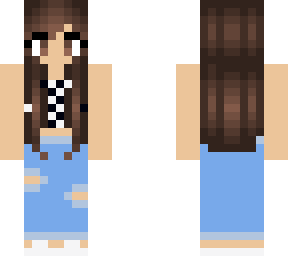 -brunette female - checkered tube top, and jeans-