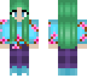fiji water shirt - cherry blossom - purple pants and green hair