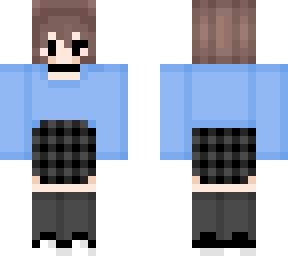 a blue girl with black skirt and choker