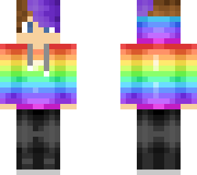 brown hair rainbow hoodie purple bangs