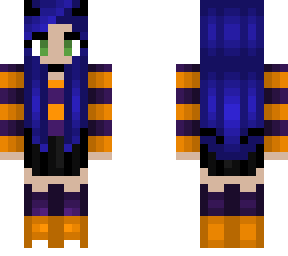 halloween - purple and orange stripe - skirt and blue hair