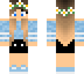 ombre hair, daisy flower crown, outer layer hair, blue outfit girl